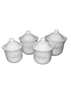 Vintage Pfaltzgraff Tea Rose stoneware Floral canisters with Lids